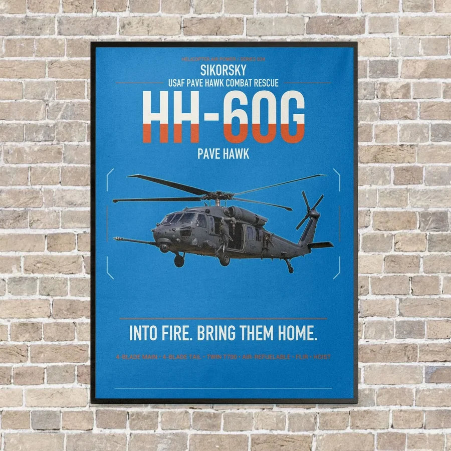 Sikorsky HH-60G Pave Hawk vertical canvas print - framed - turquoise background