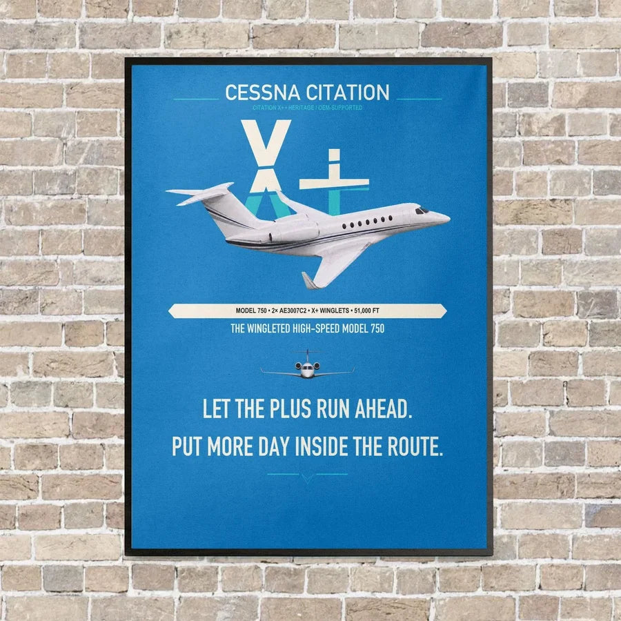 Cessna Citation X+ vertical canvas print - framed - turquoise background