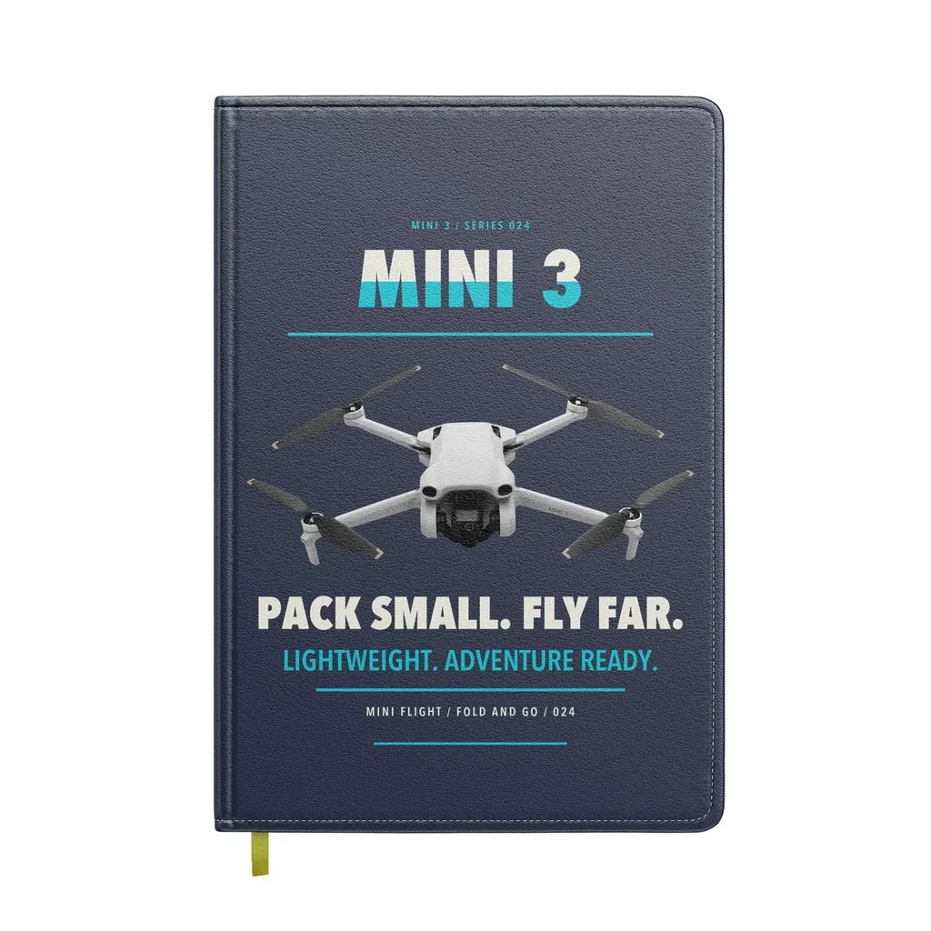 DJI Mini 3 design on navy blue notebook