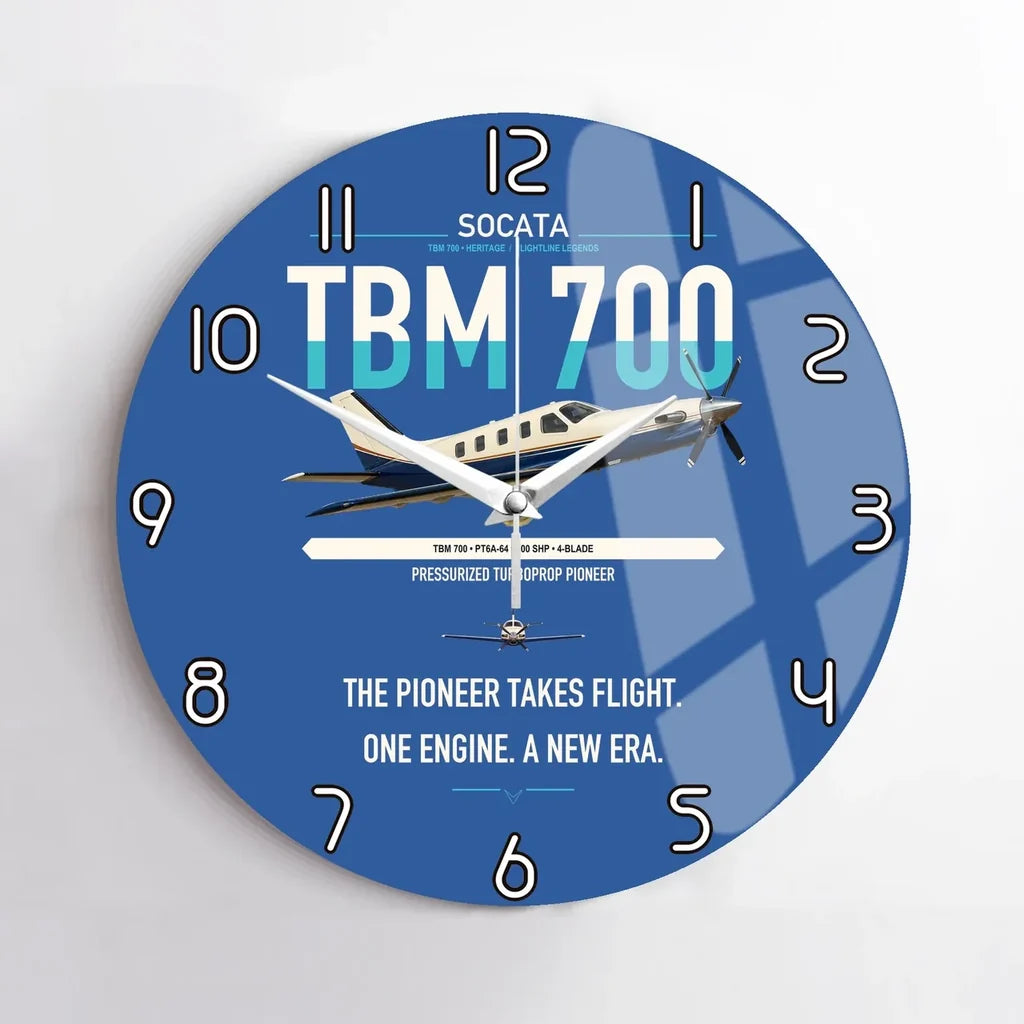 Socata TBM 700 design on blue no frame wall clock