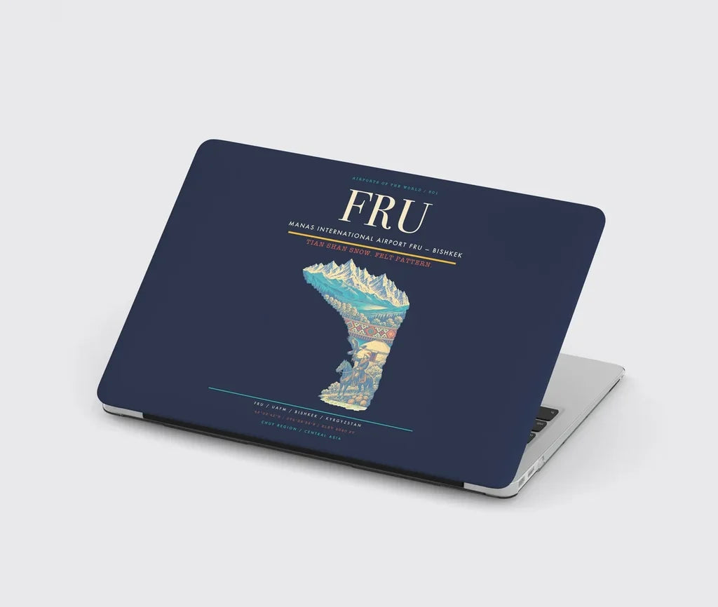 Manas International Airport (FRU) design on navy blue MacBook case