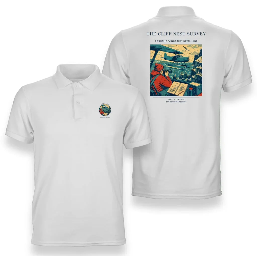 VINTAGE G4363 - The Cliff Nest Survey - Double-Side Polo T-Shirt design on white
