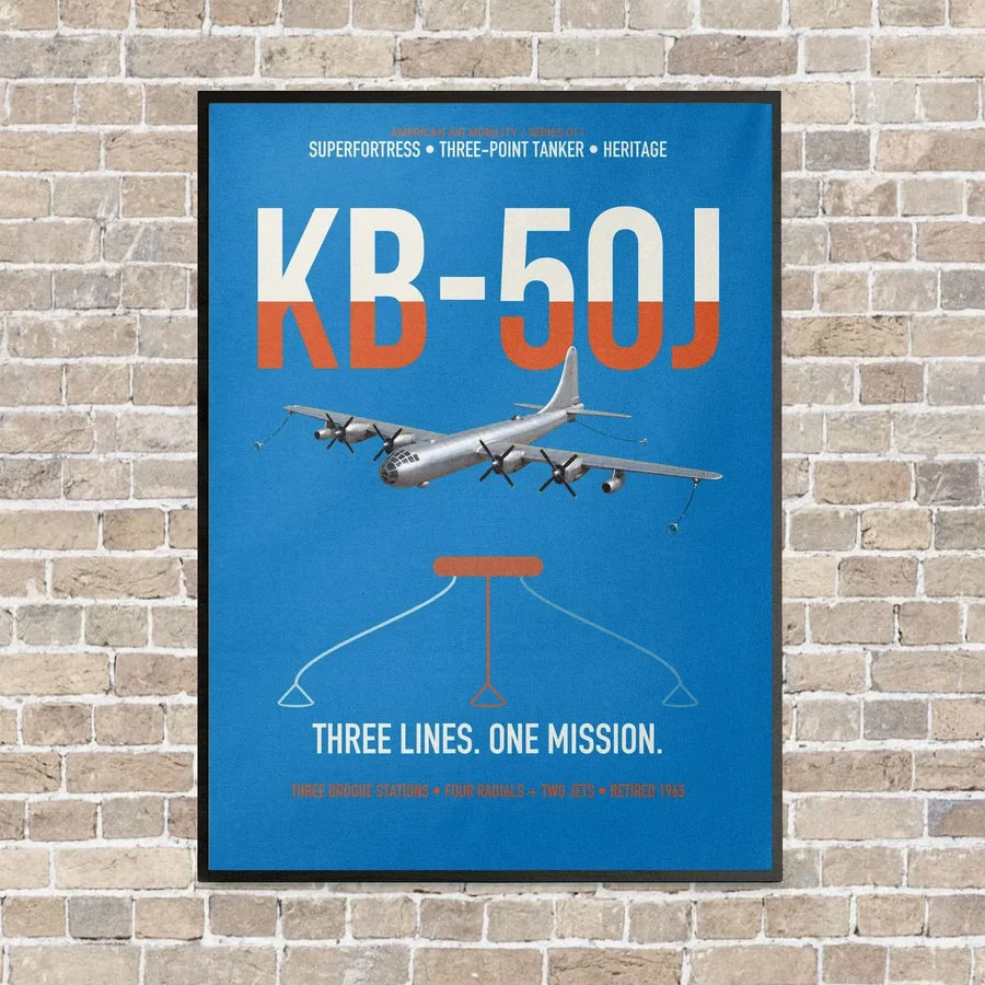 KB-50J Superfortress vertical canvas print - framed - turquoise background