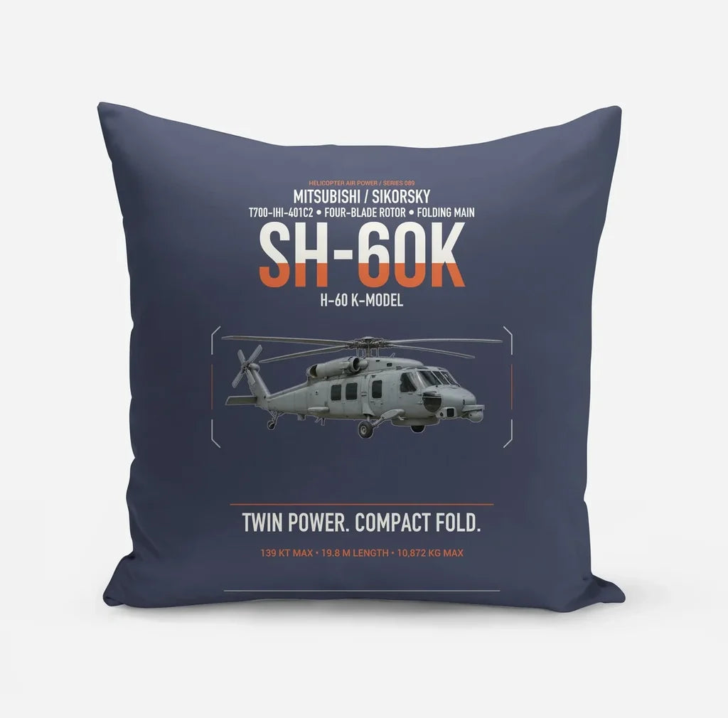 Mitsubishi Sikorsky SH-60K design on navy blue pillow