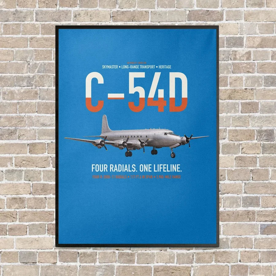 C-54D Skymaster vertical canvas print - framed - turquoise background
