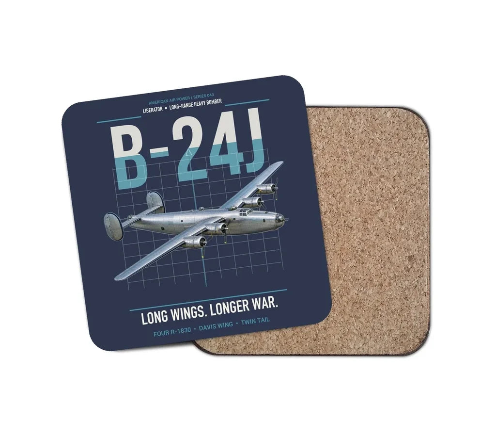 B-24J Liberator design on navy blue 1 piece coaster