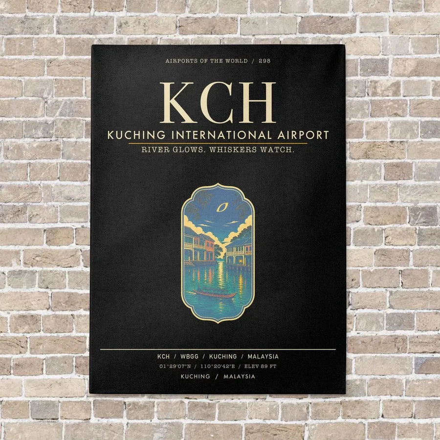 Kuching International Airport KCH - Canvas Framed - Black