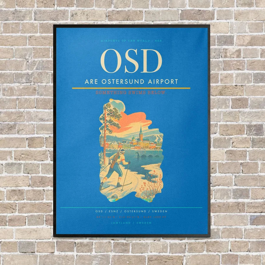 Are Ostersund Airport OSD vertical canvas print - framed - turquoise background