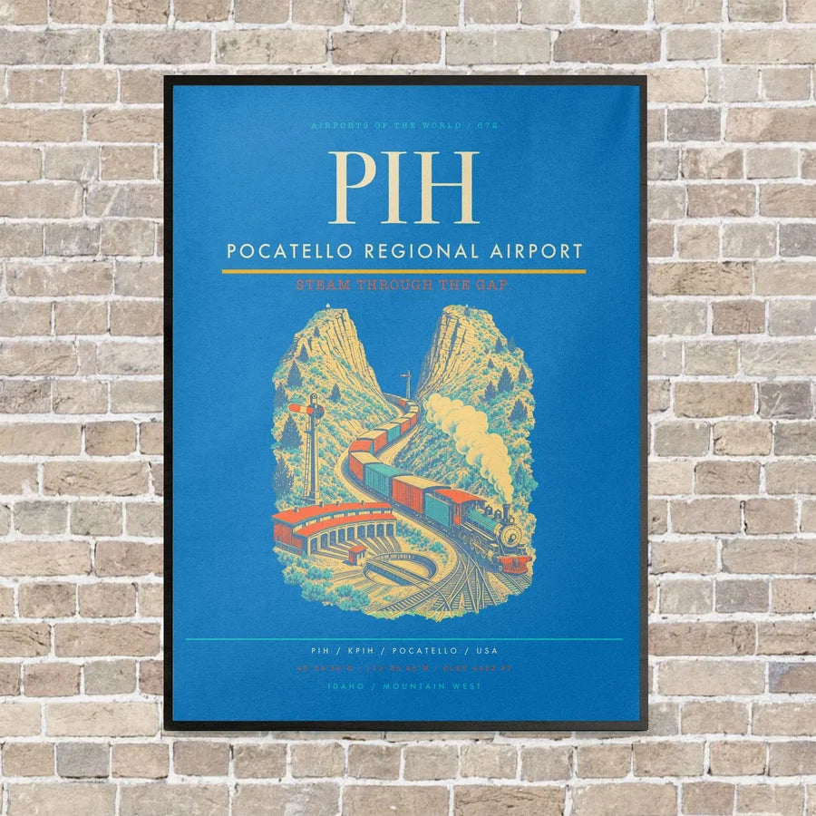 Pocatello Regional Airport PIH vertical canvas print - framed - turquoise background