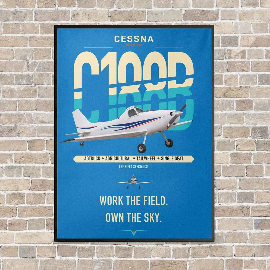 Cessna A188B AgTruck vertical canvas print - framed - turquoise background