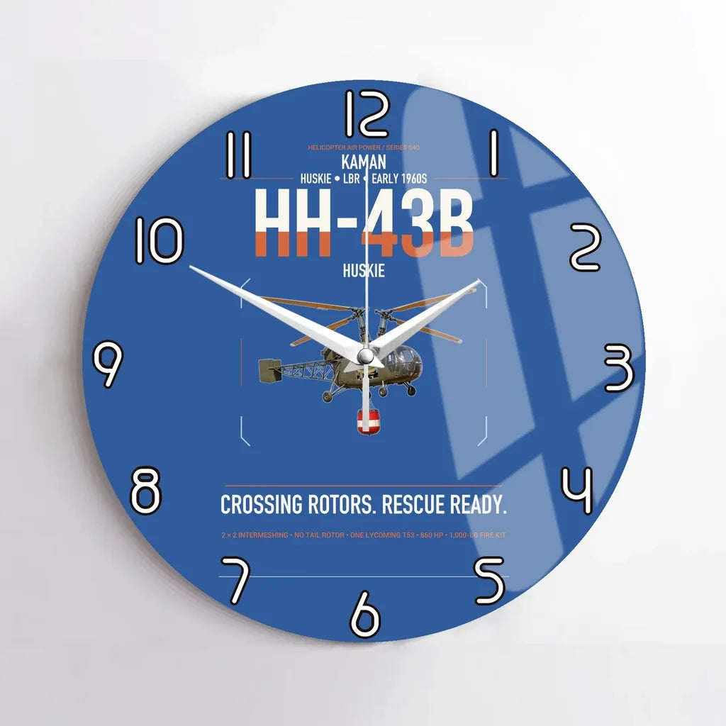 Kaman HH-43B Huskie design on blue no frame wall clock