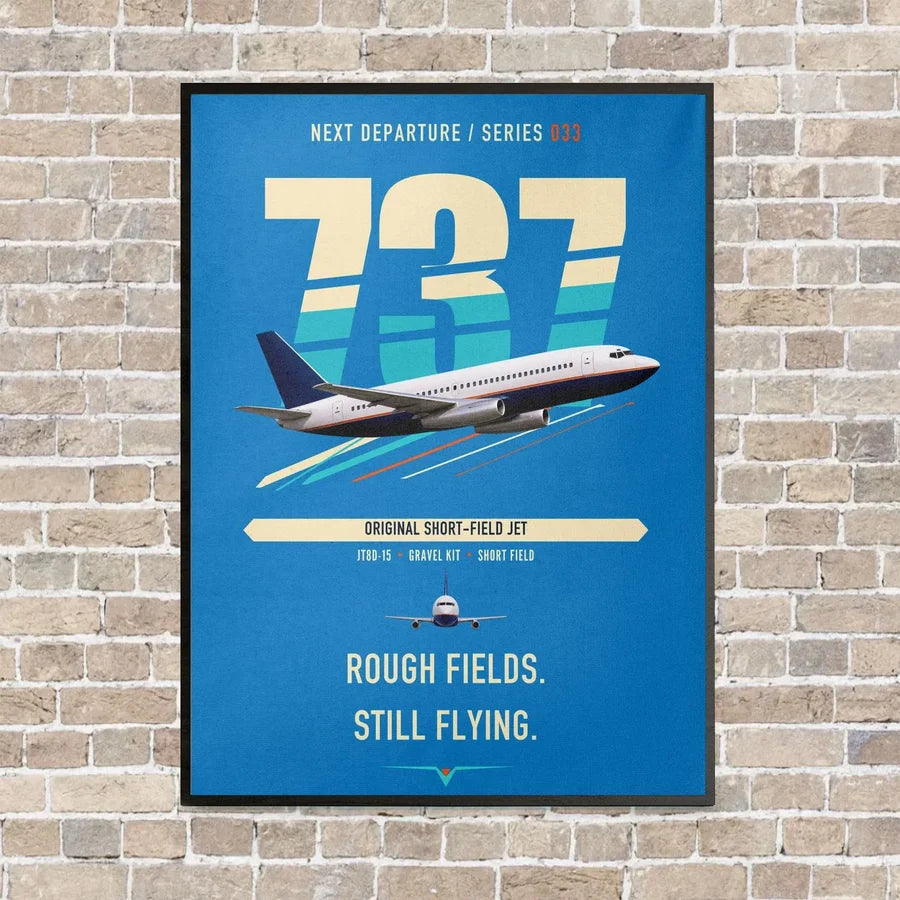 Boeing 737-200 vertical canvas print - framed - turquoise background