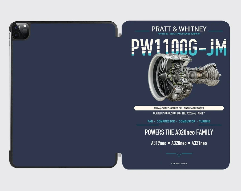 PW1100G-JM design on navy blue ipad tablet case
