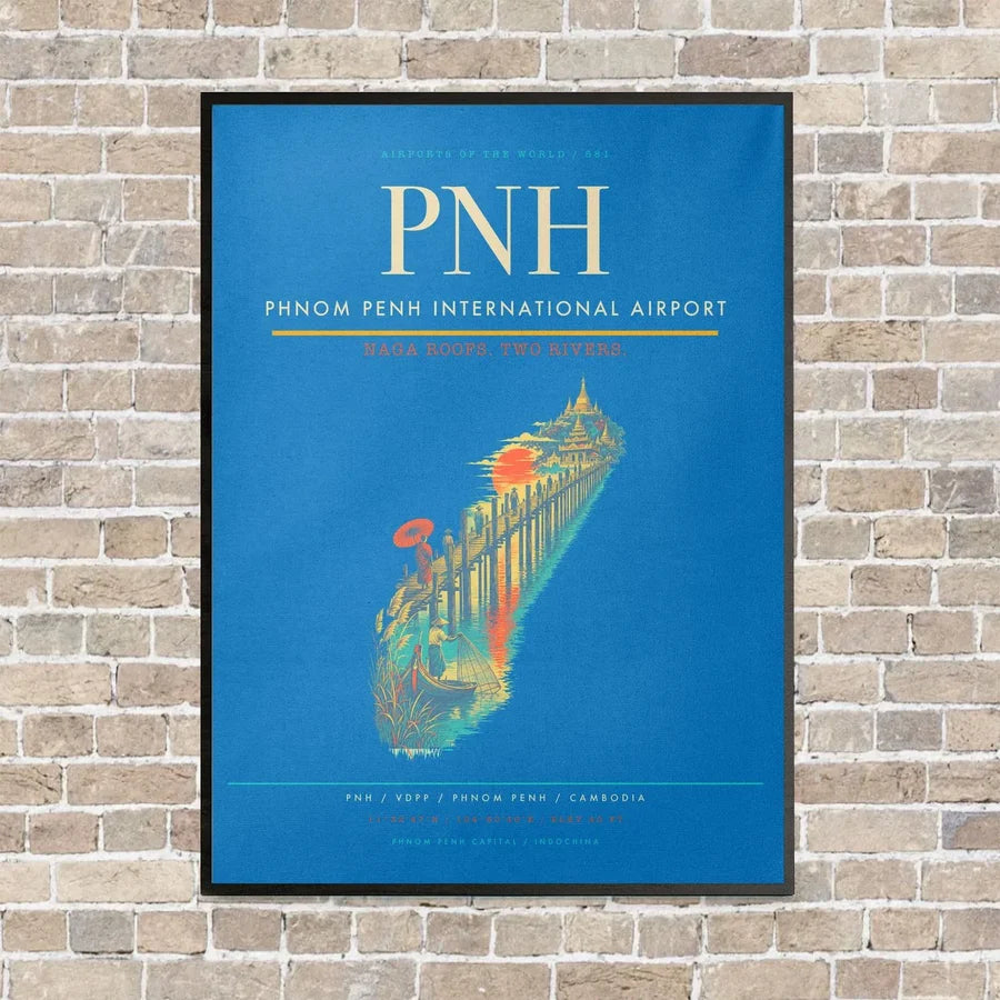 Phnom Penh International Airport PNH vertical canvas print - framed - turquoise background
