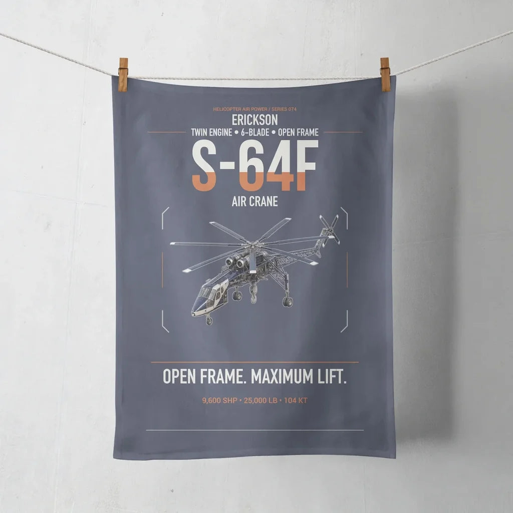 Erickson S-64F Air Crane design on navy blue towel