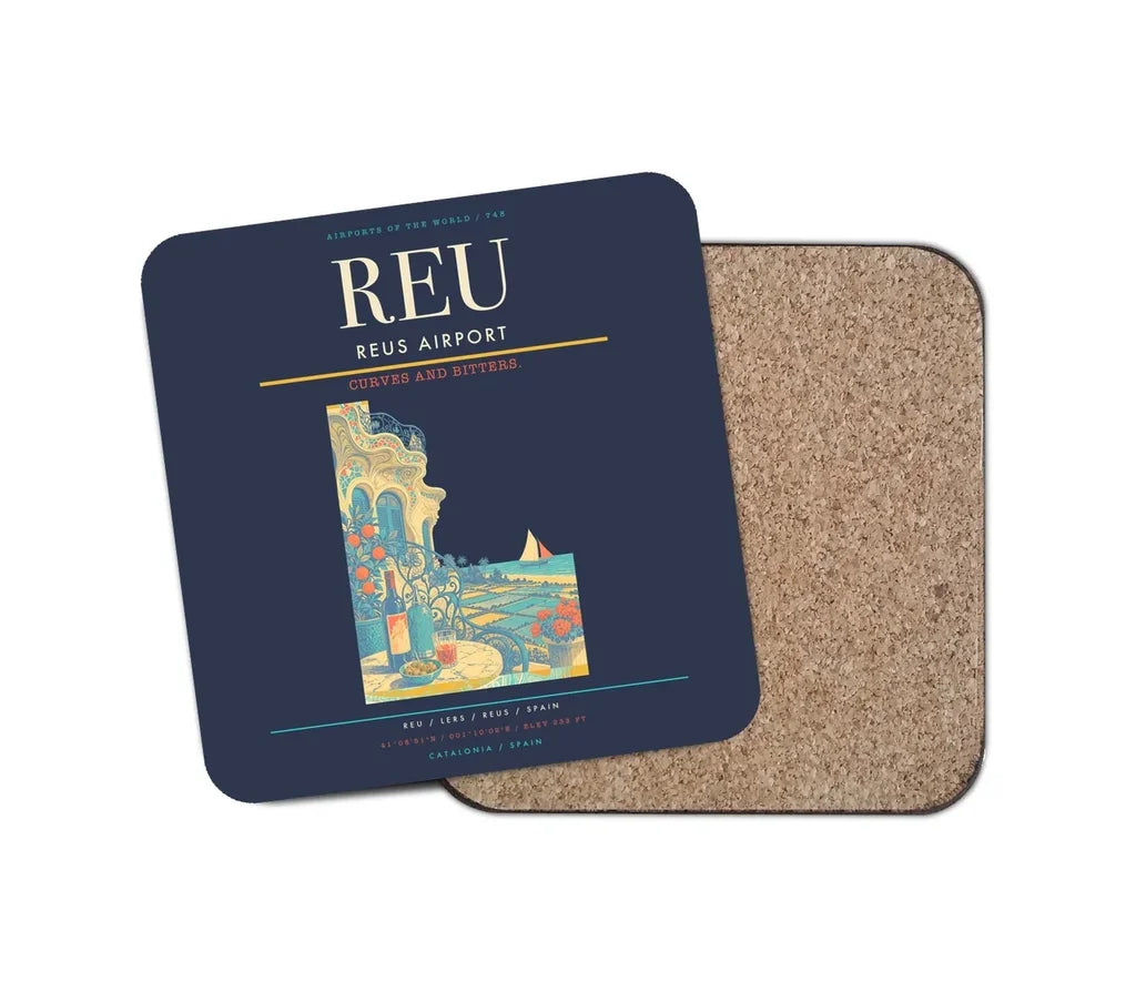 Reus Airport (REU) design on navy blue 1 piece coaster