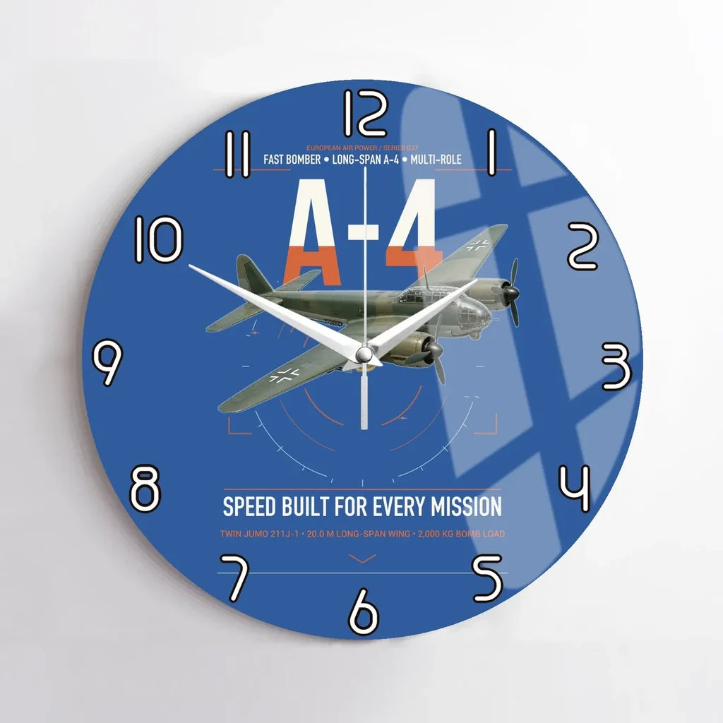 Junkers Ju 88A-4 design on blue no frame wall clock