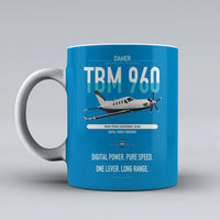 Thumbnail for Daher TBM 960 design on turquoise ceramic mug, double-side print