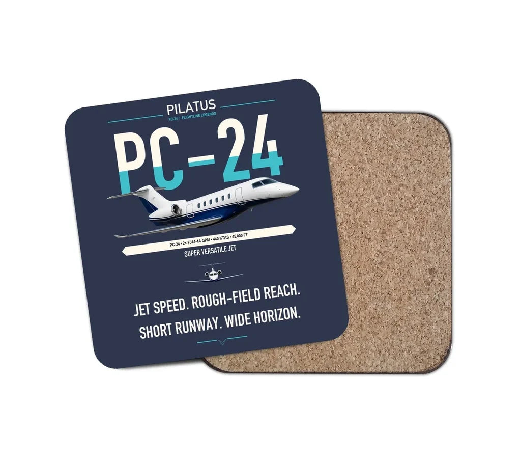 Pilatus PC-24 design on navy blue 1 piece coaster
