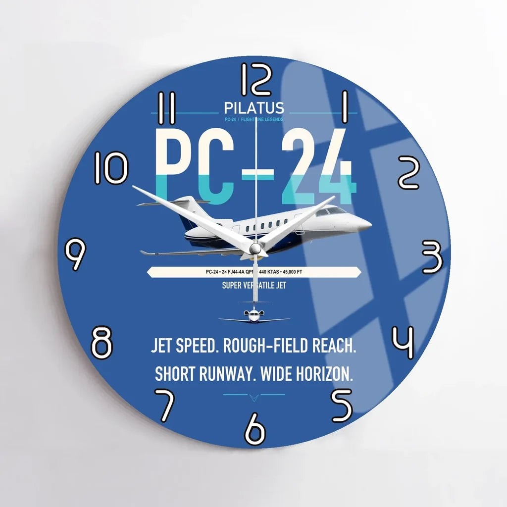 Pilatus PC-24 design on blue no frame wall clock