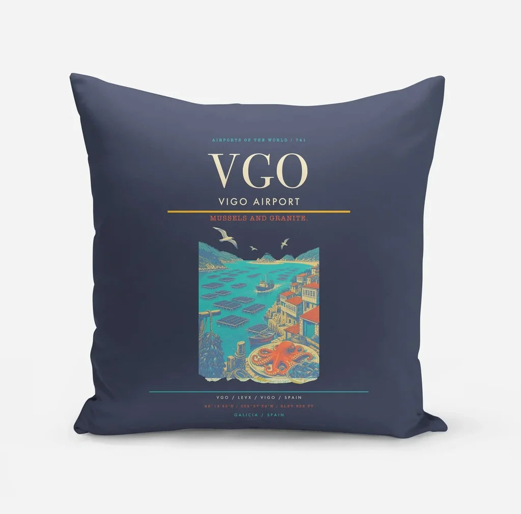 Vigo Airport (VGO) design on navy blue pillow
