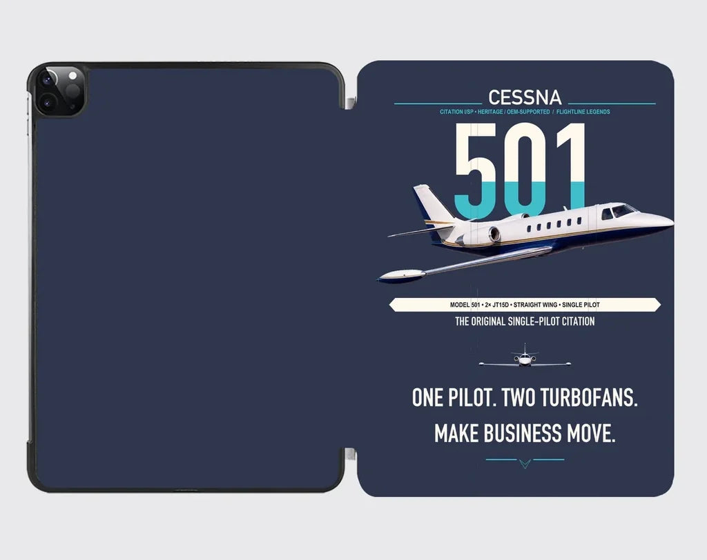 Cessna 501 Citation I SP design on navy blue ipad tablet case