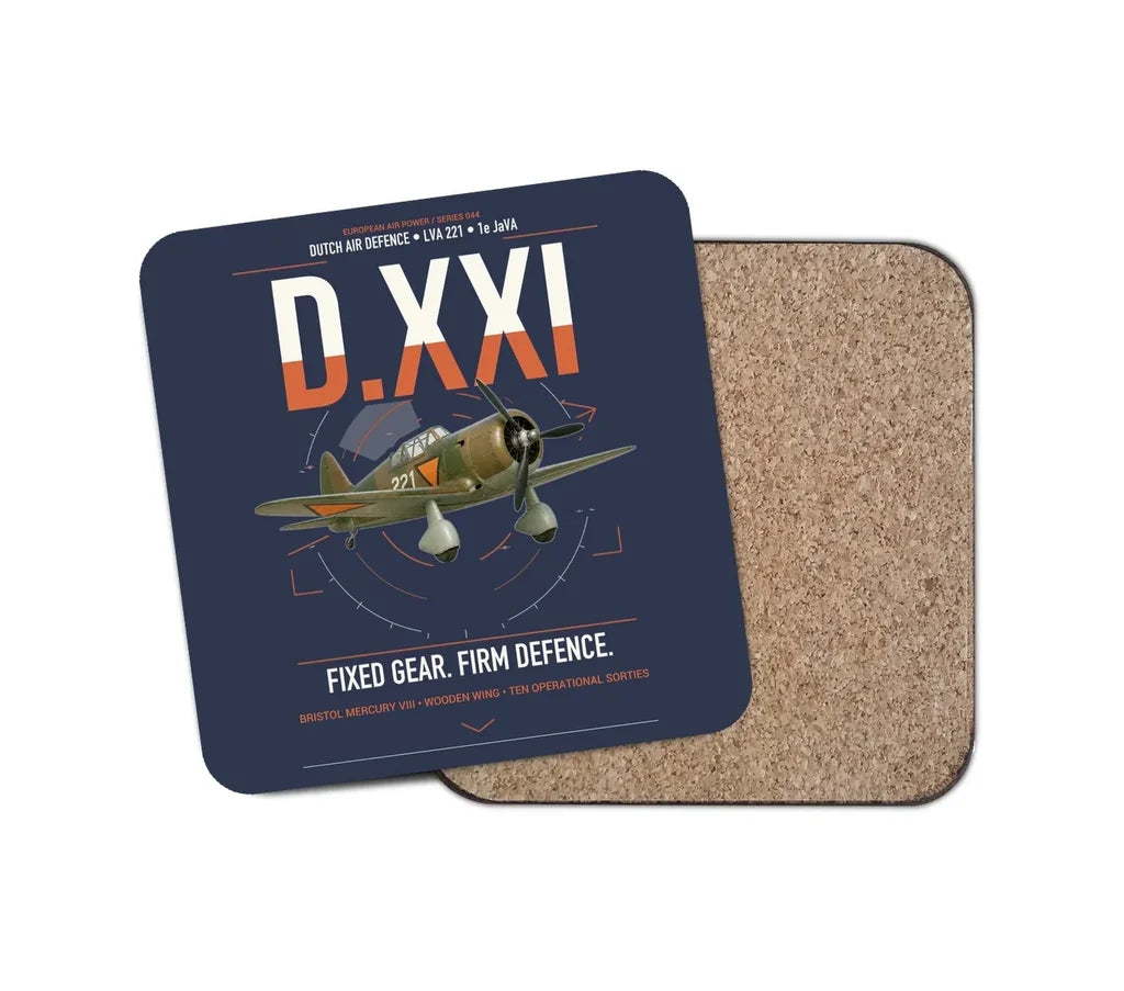 Fokker D.XXI — Dutch LVA aircraft 221 design on navy blue 1 piece coaster