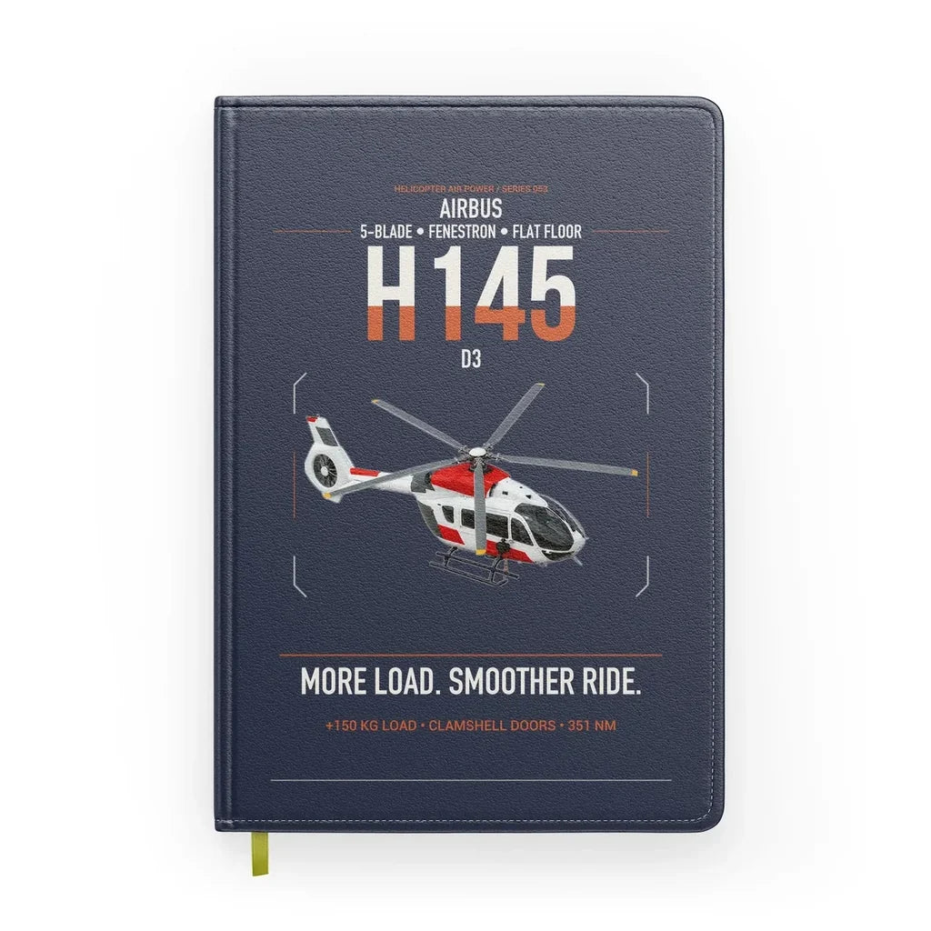 Airbus H145 D3 design on navy blue notebook