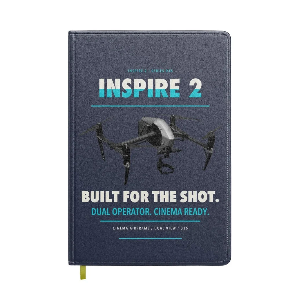 DJI Inspire 2 design on navy blue notebook