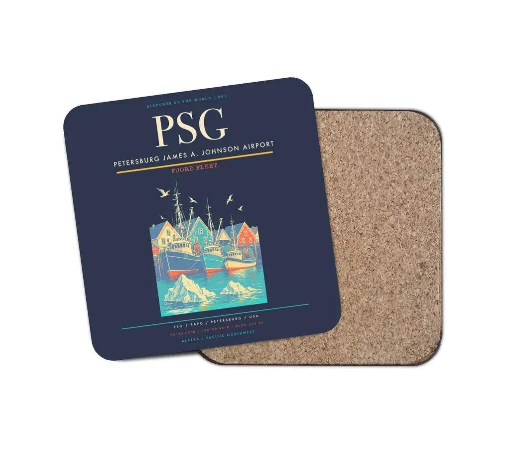 Petersburg James A. Johnson Airport (PSG) design on navy blue 1 piece coaster