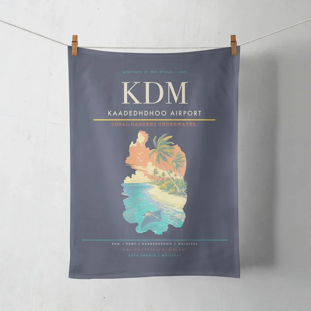 Kaadedhdhoo Airport (KDM) design on navy blue towel