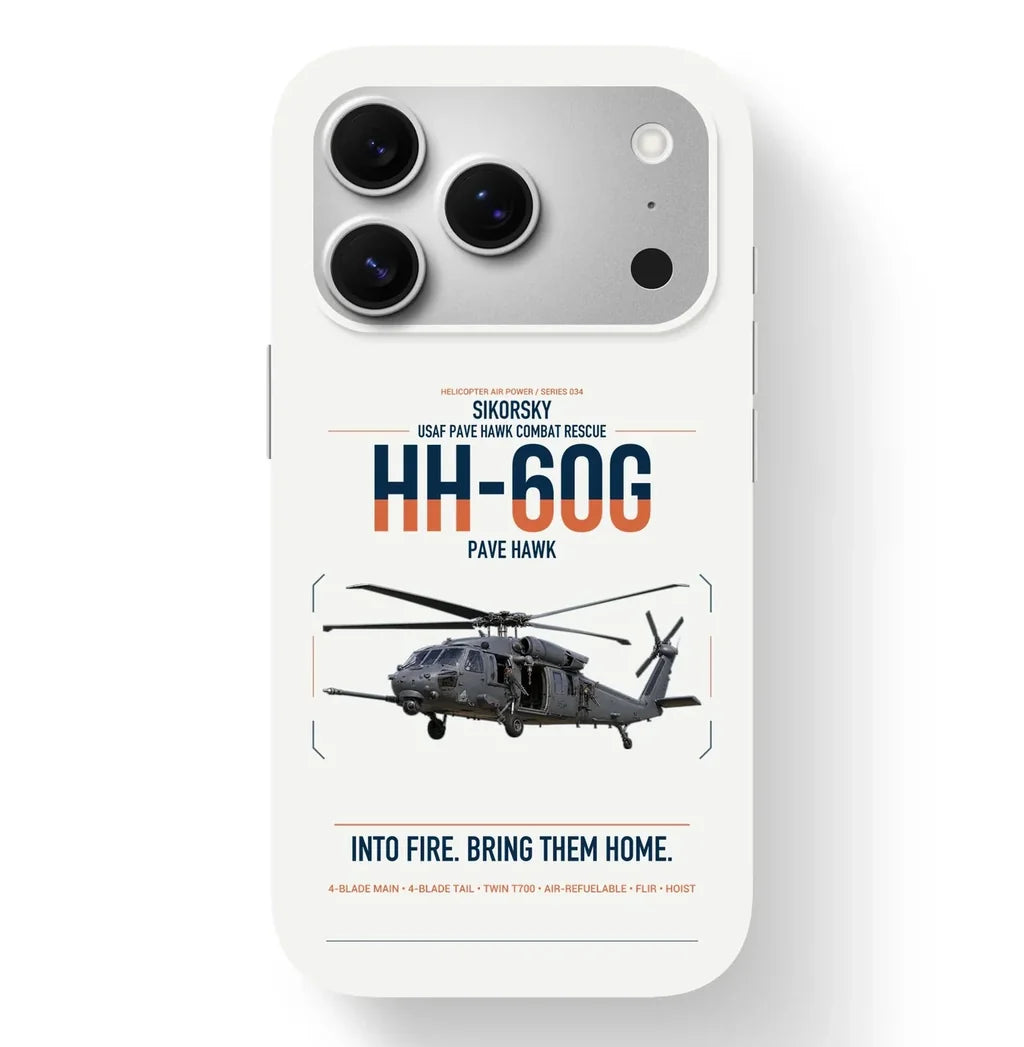 Sikorsky HH-60G Pave Hawk design on white magsafe iphone case, for iPhone 17 Pro