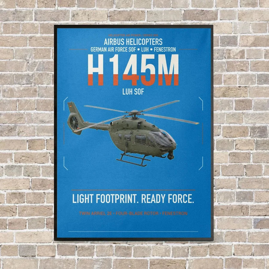 Airbus Helicopters H145M LUH SOF vertical canvas print - framed - turquoise background