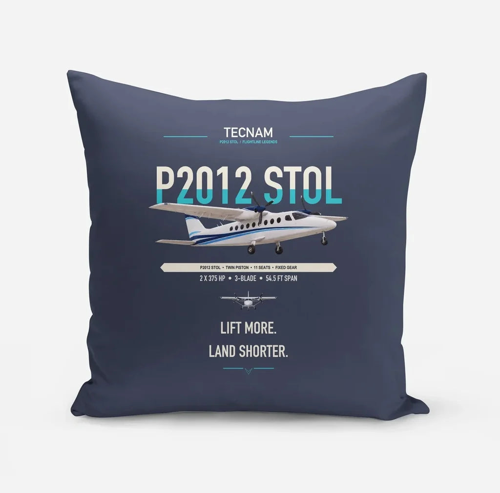 Tecnam P2012 STOL design on navy blue pillow