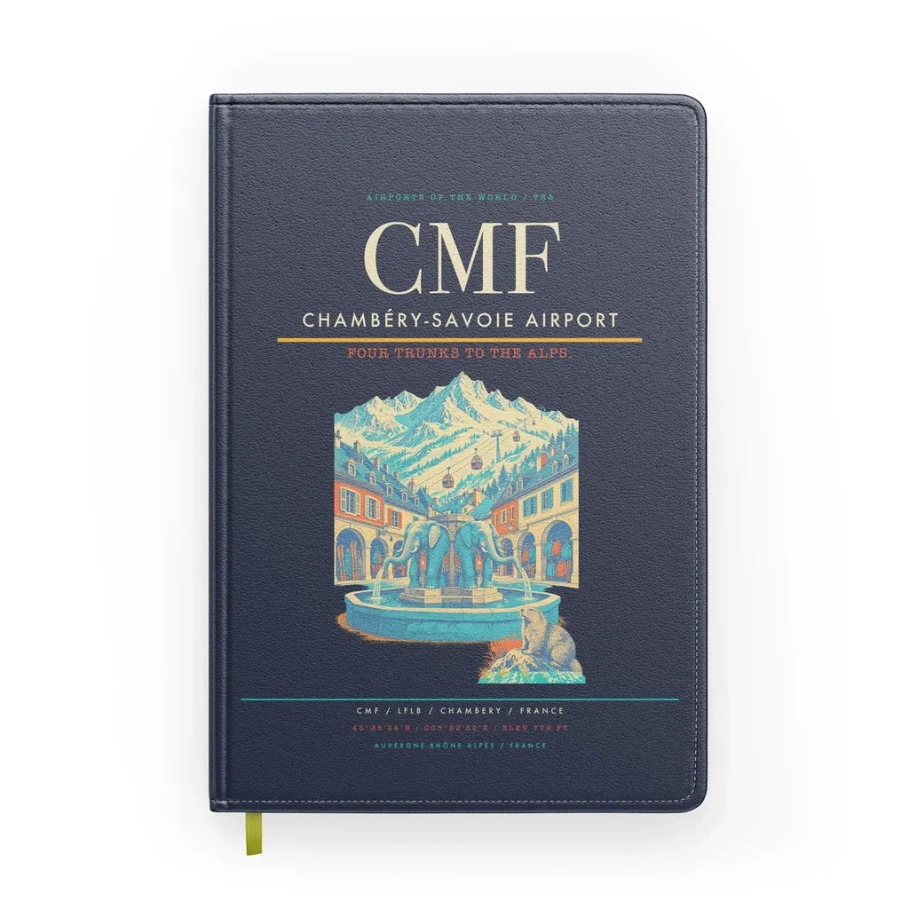 Chambéry-Savoie Airport (CMF) design on navy blue notebook
