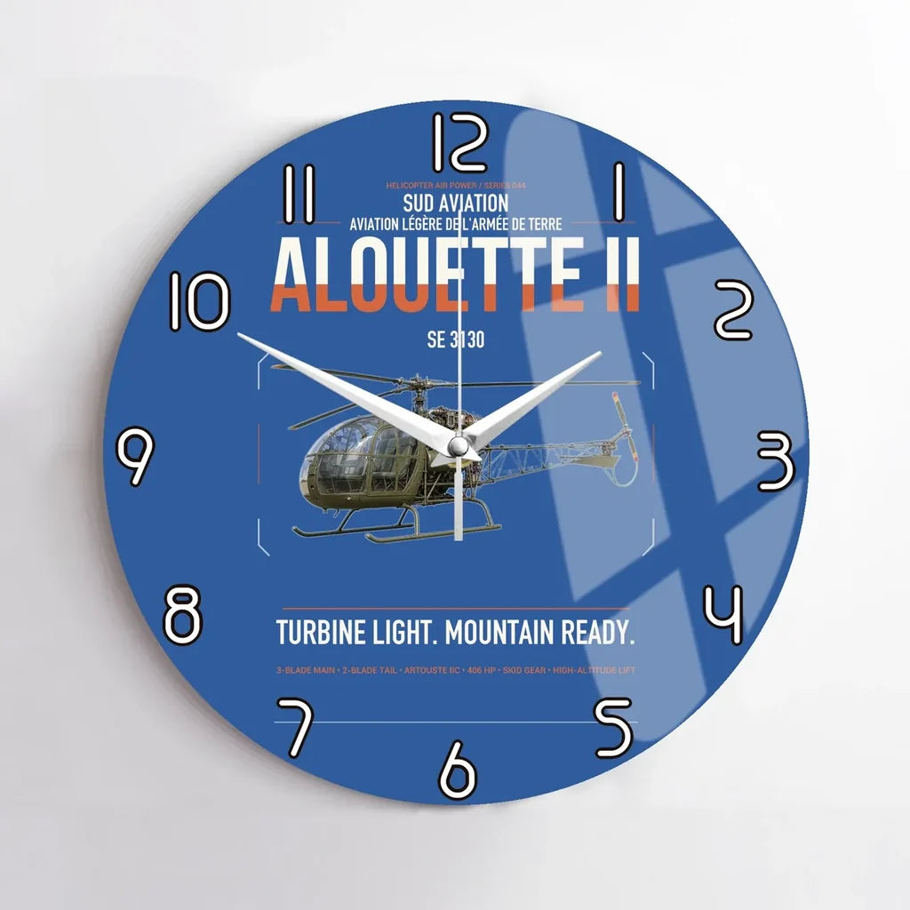 Sud Aviation SE 3130 Alouette II design on blue no frame wall clock