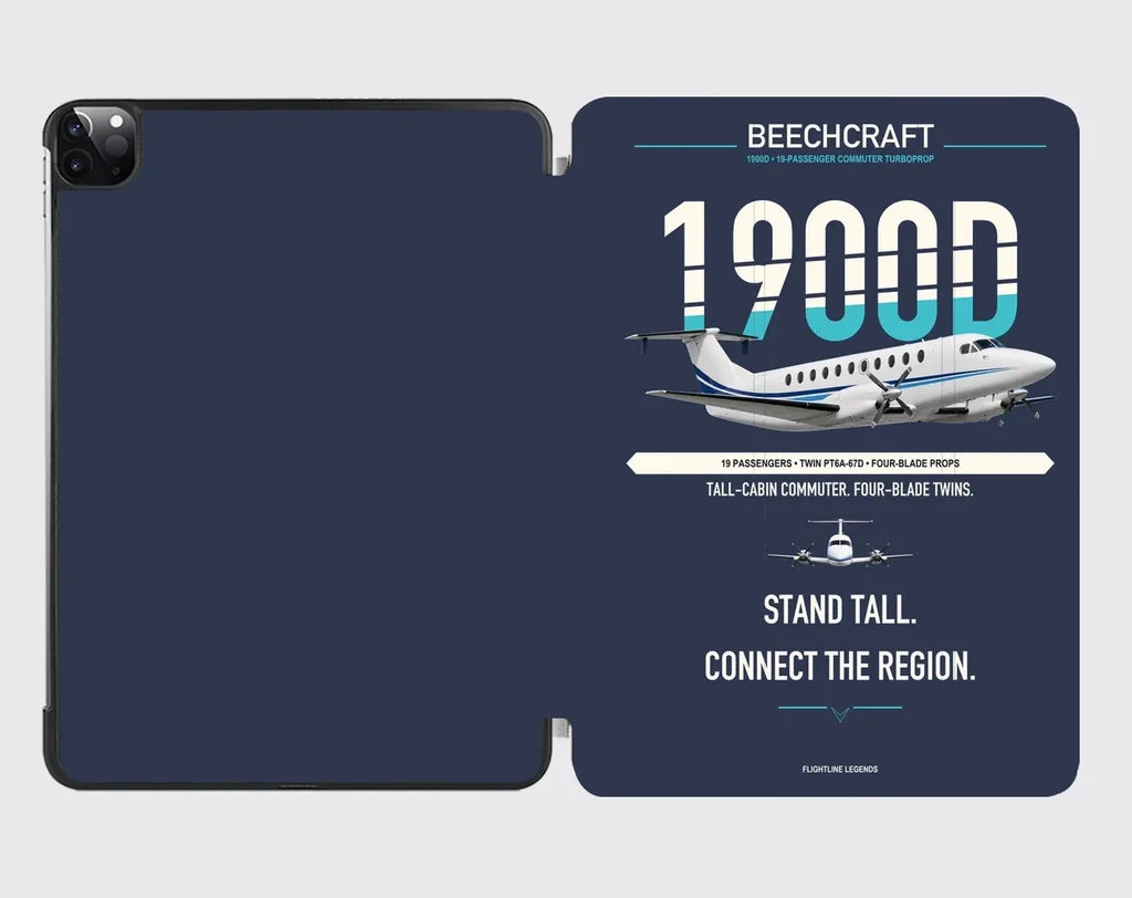 Beechcraft 1900D design on navy blue ipad tablet case
