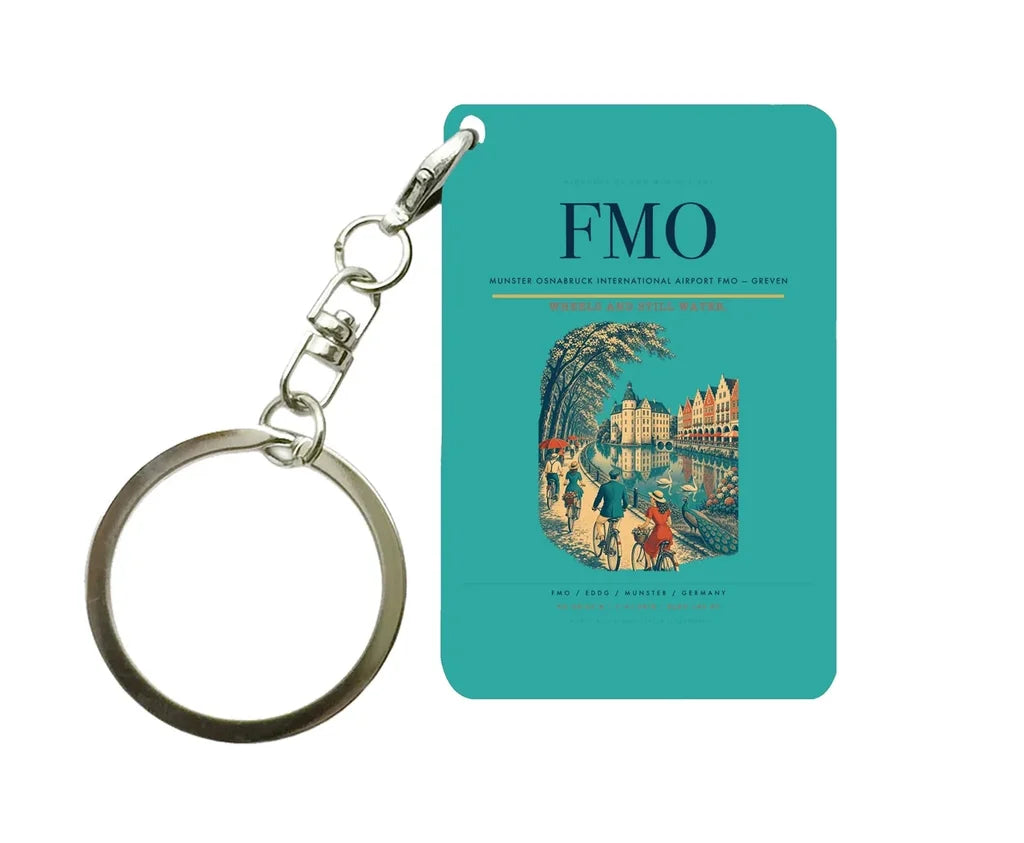 Munster Osnabruck International Airport (FMO) design on turquoise key chain