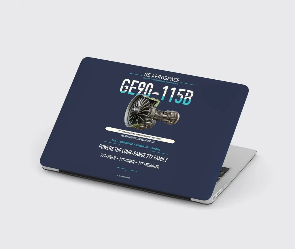 GE90-115B design on navy blue MacBook case