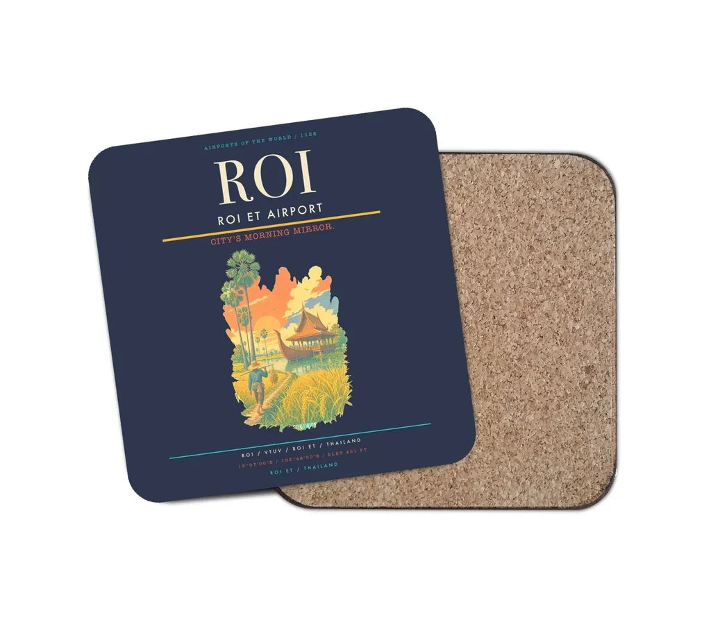 Roi Et Airport (ROI) design on navy blue 1 piece coaster