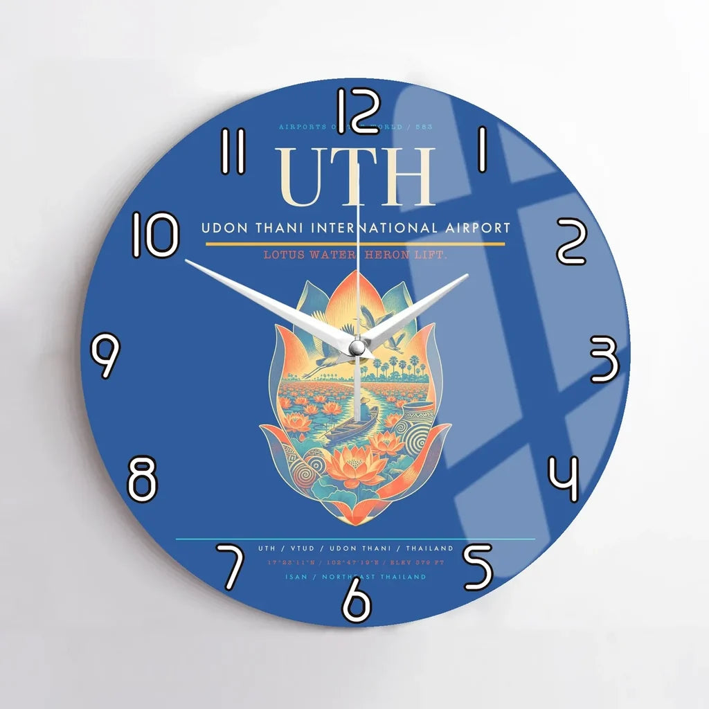 Udon Thani International Airport (UTH) design on blue no frame wall clock