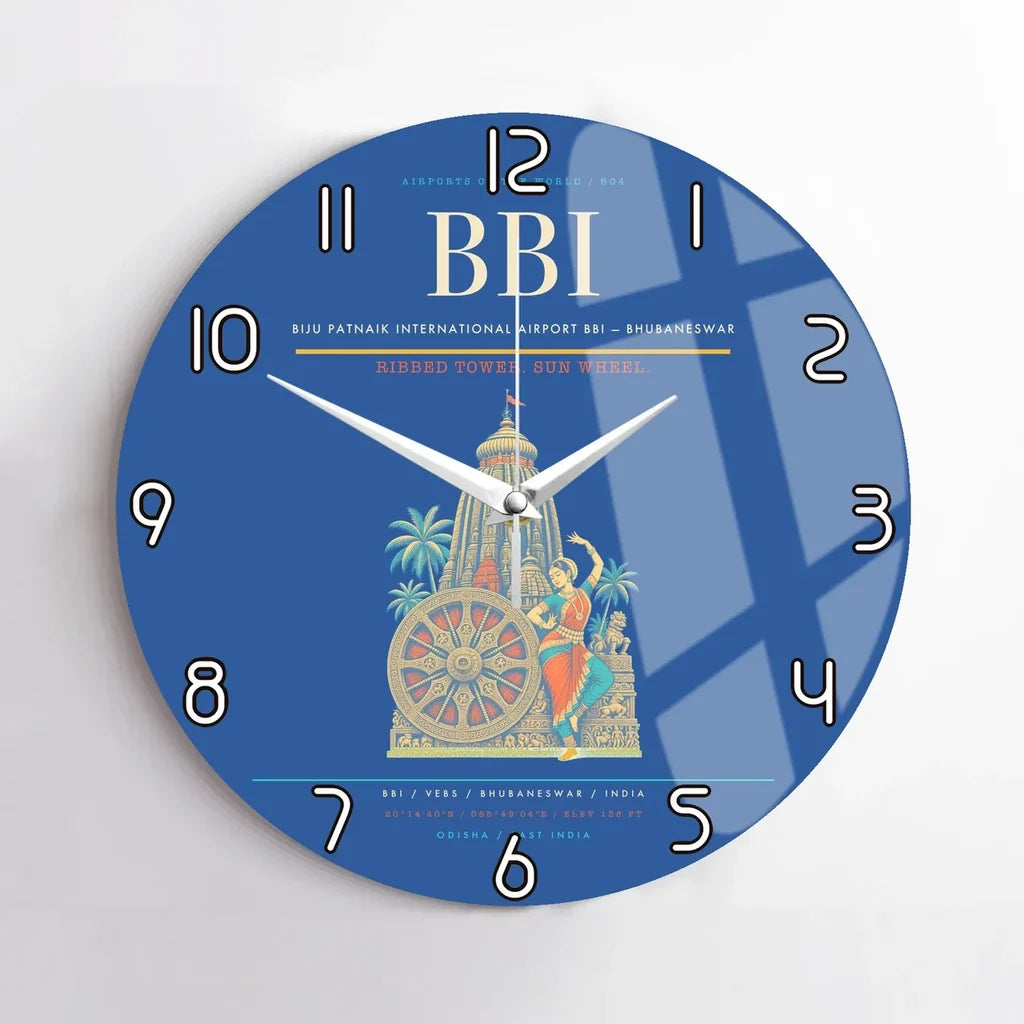 Biju Patnaik International Airport (BBI) design on blue no frame wall clock