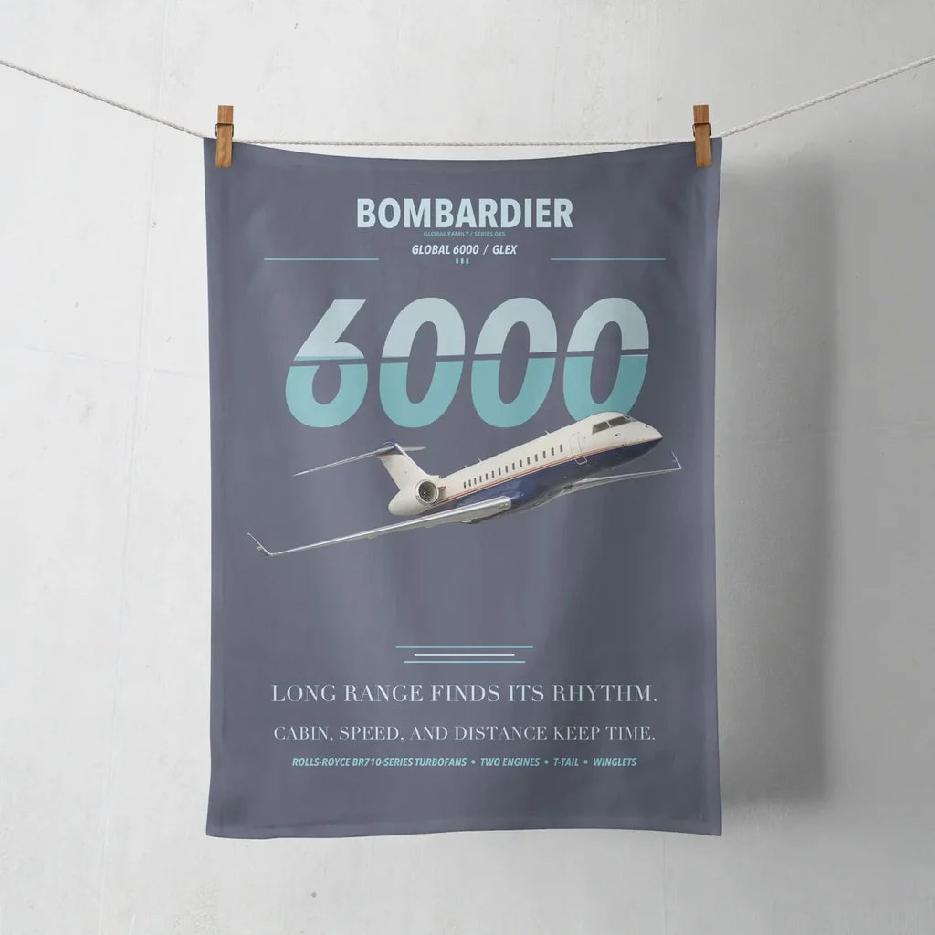 Bombardier Global 6000 design on navy blue towel