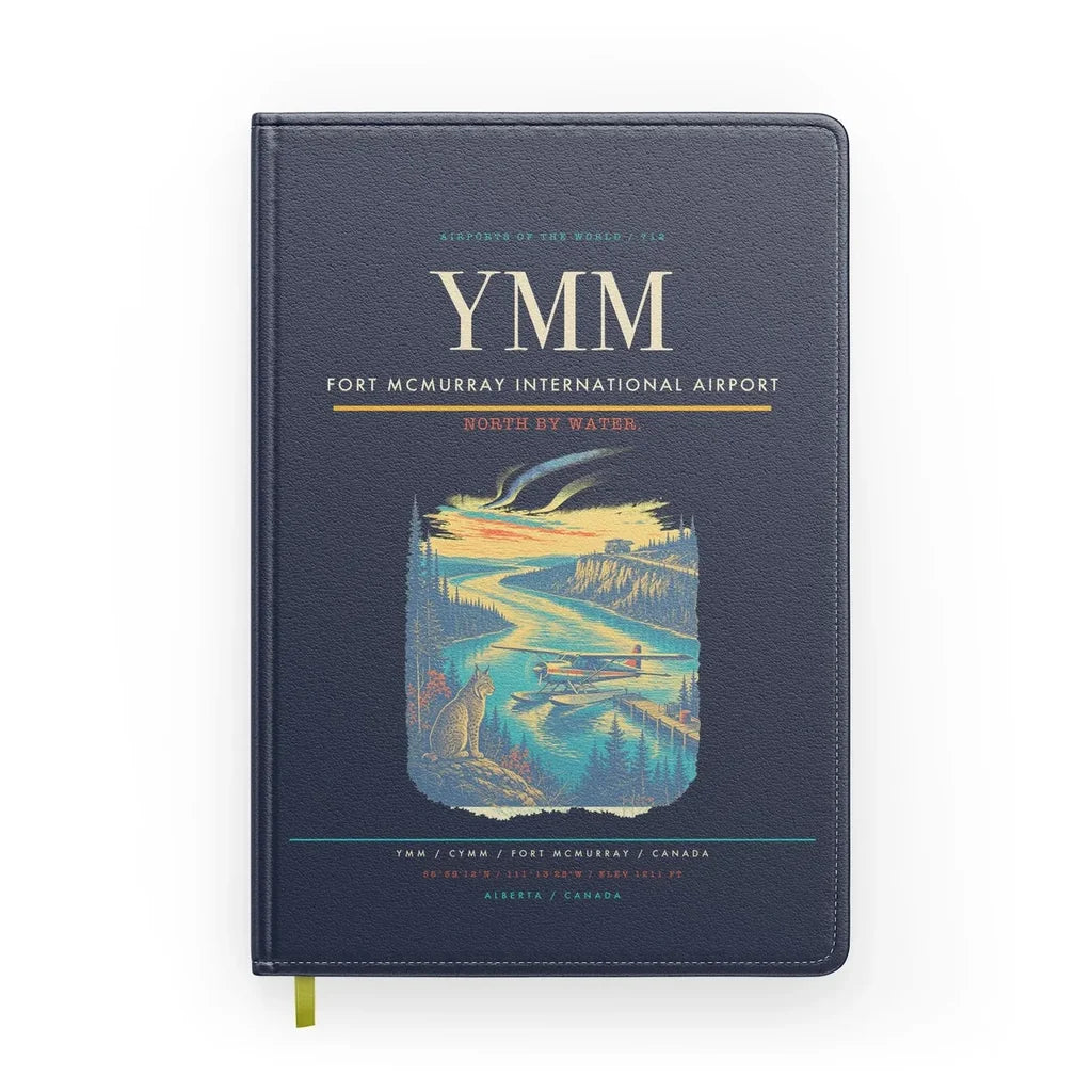 Fort McMurray International Airport (YMM) design on navy blue notebook