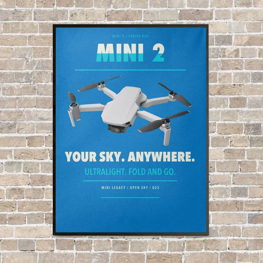 DJI Mini 2 vertical canvas print - framed - turquoise background