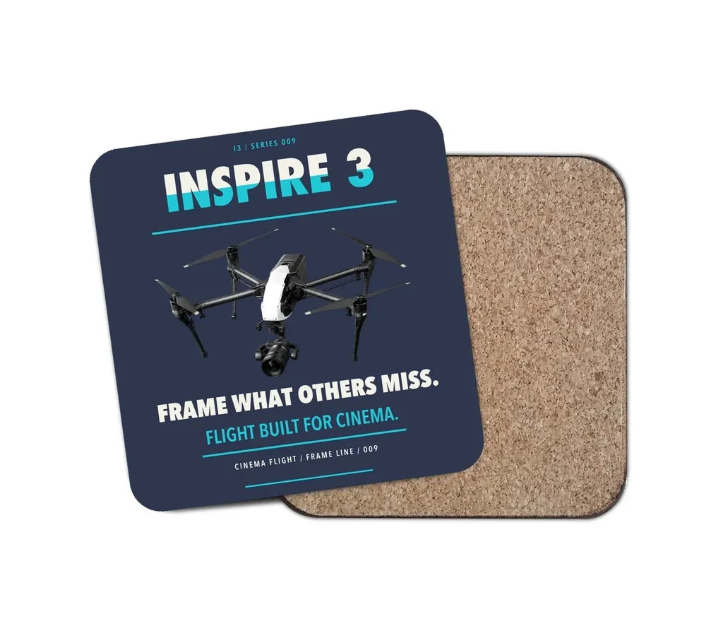 DJI Inspire 3 design on navy blue 1 piece coaster