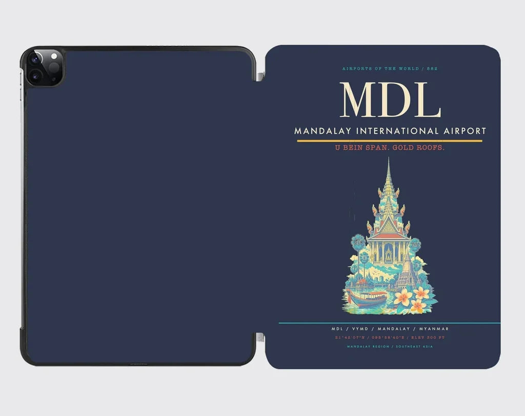 Mandalay International Airport (MDL) design on navy blue ipad tablet case