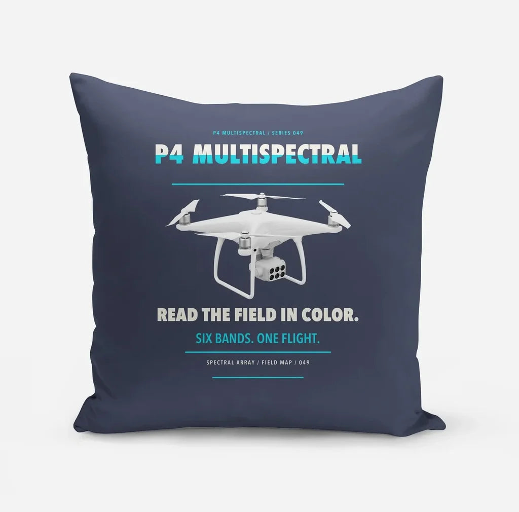DJI P4 Multispectral design on navy blue pillow