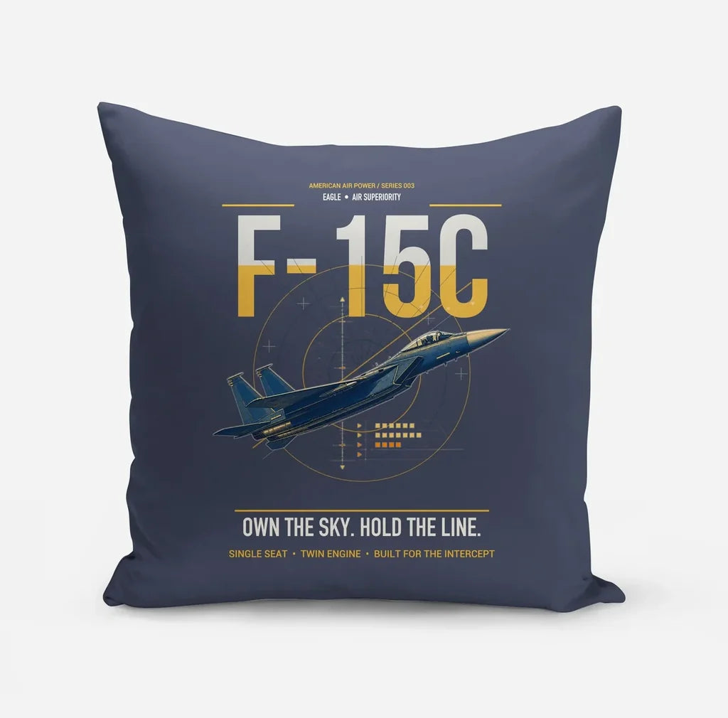 F-15C Eagle design on navy blue pillow