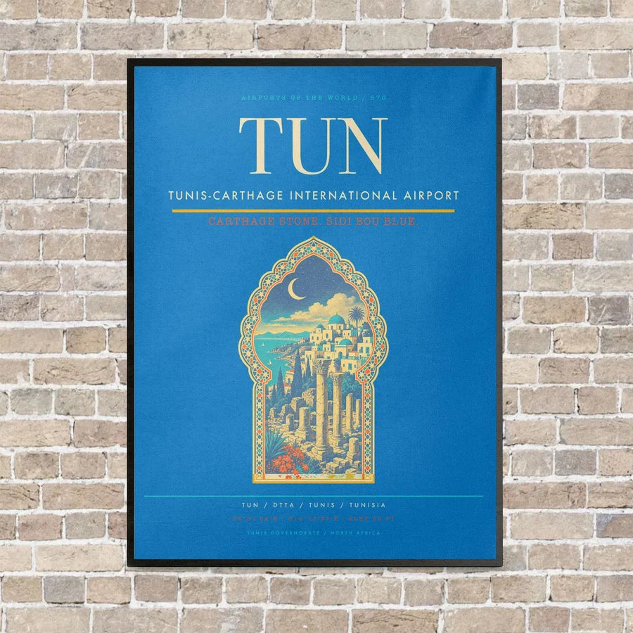 Tunis-Carthage International Airport TUN vertical canvas print - framed - turquoise background